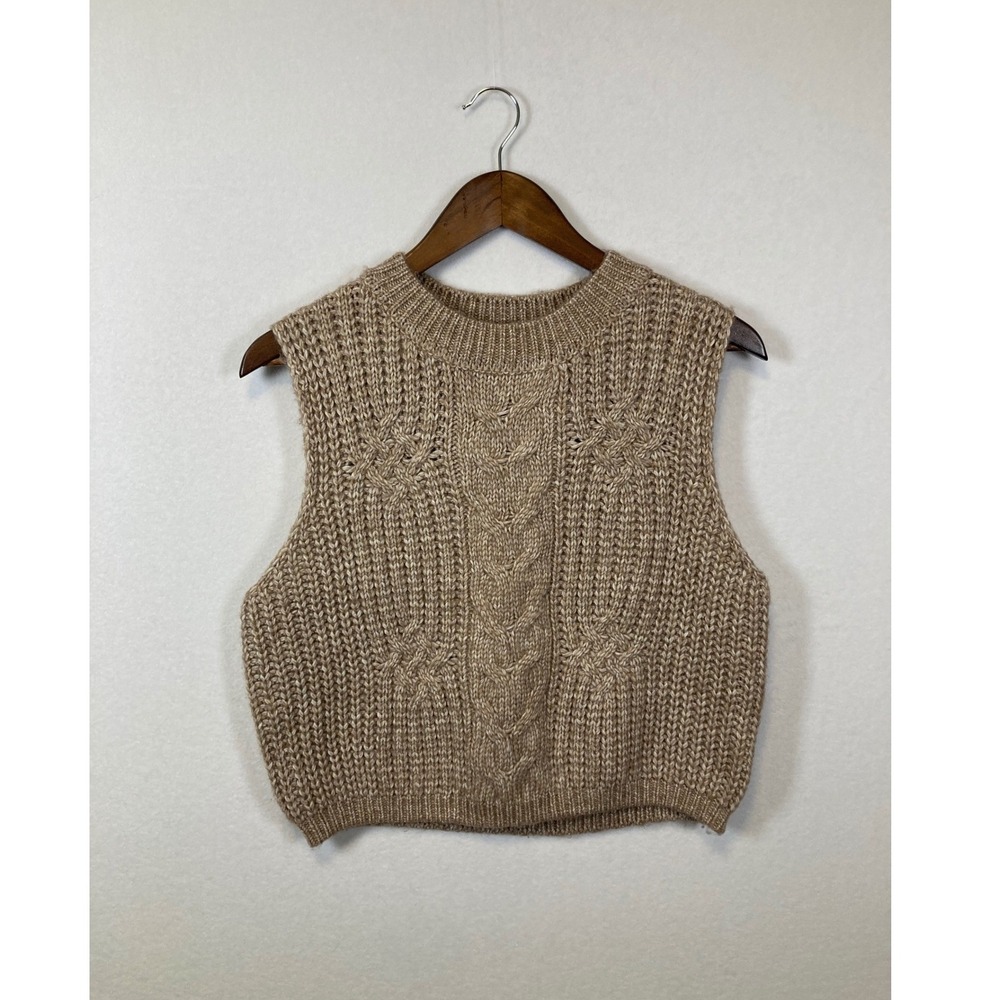 Pink Rose Women's Cable Knit Sleeveless Vest Sweater Taupe Size L NWT